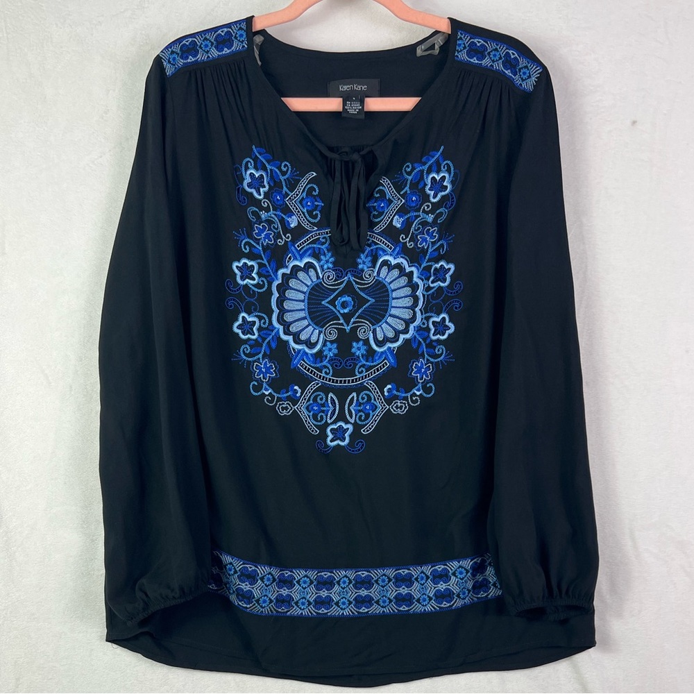 Embroidered long Sleeve peasant tie blouse - Picture 4 of 13